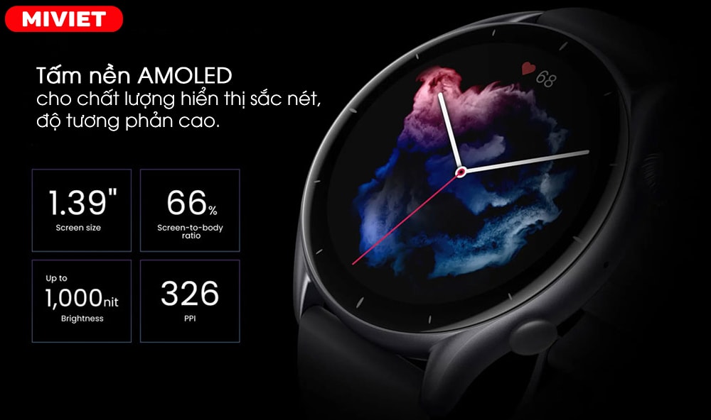 Đồng hồ thông minh Amazfit GTR 3 Hiển thị sắc nét và chi tiết với màn hình AMOLED