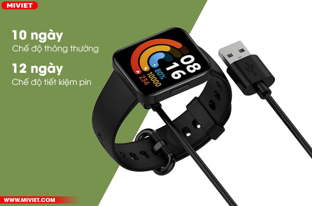 Đồng hồ thông minh Redmi Watch 2 Lite - Bản quốc tế Dung lượng pin tối ưu cho 10 ngày sử dụng