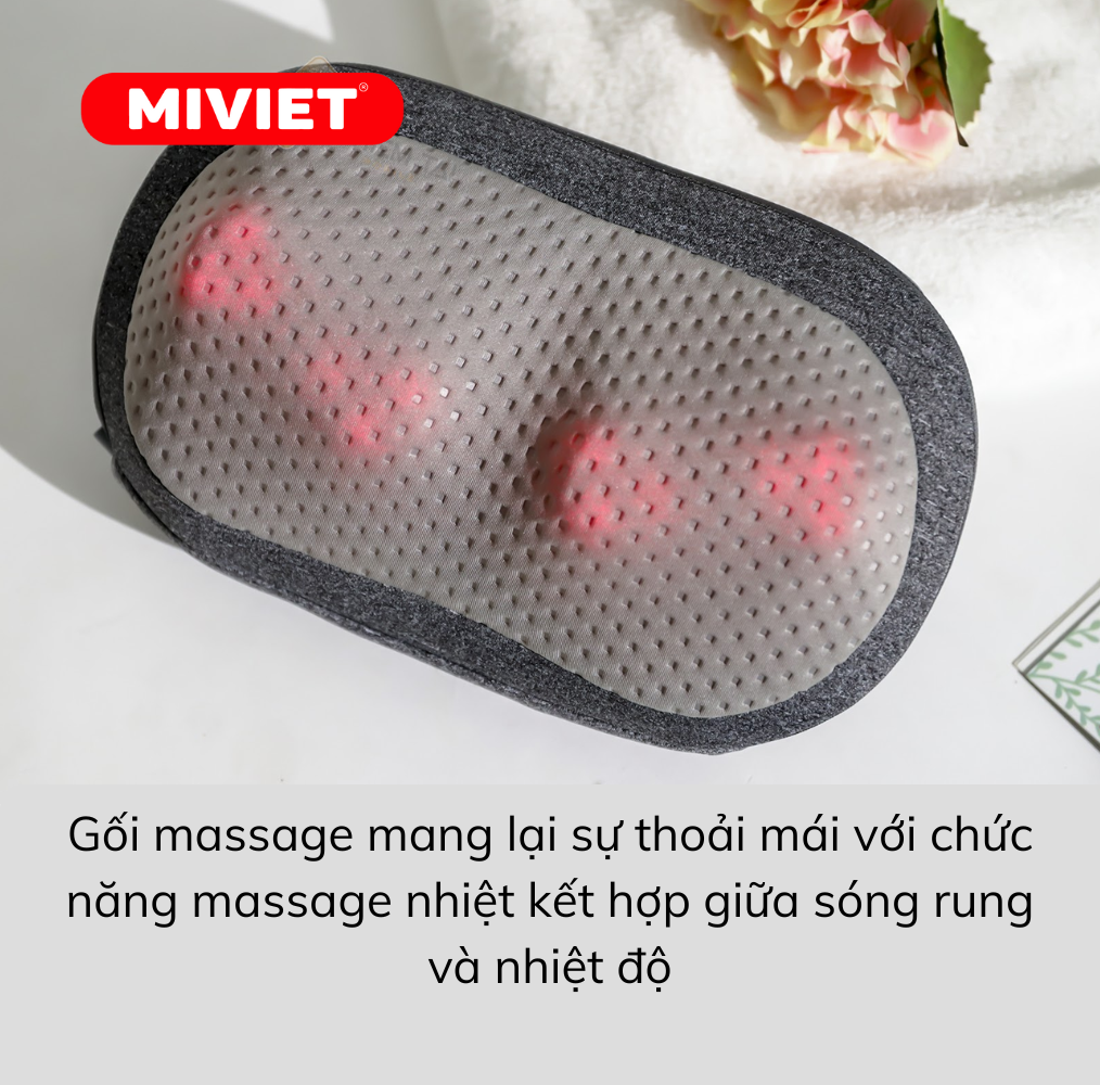 gối massage mang lại sự thoải mái với chức năng massage nhiệt kết hợp giữa sóng rung và nhiệt độ