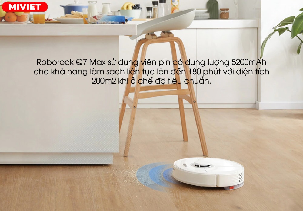 Robot hút bụi lau nhà Xiaomi Roborock Q7 Max – Bản Quốc Tế Dung lượng pin 5200mAh làm việc đến 180 phút