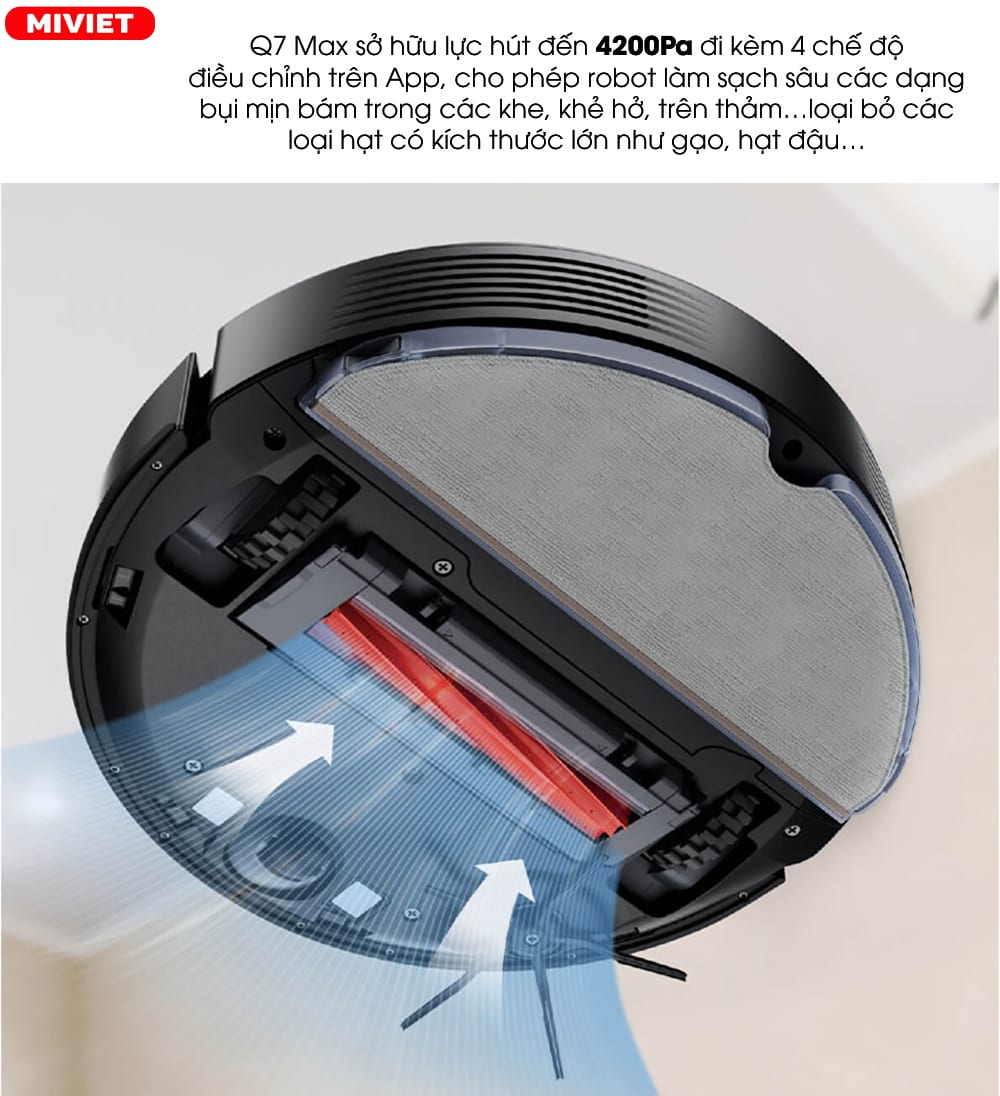 Robot hút bụi lau nhà Xiaomi Roborock Q7 Max – Bản Quốc Tế Lực hút 4200Pa mạnh mẽ