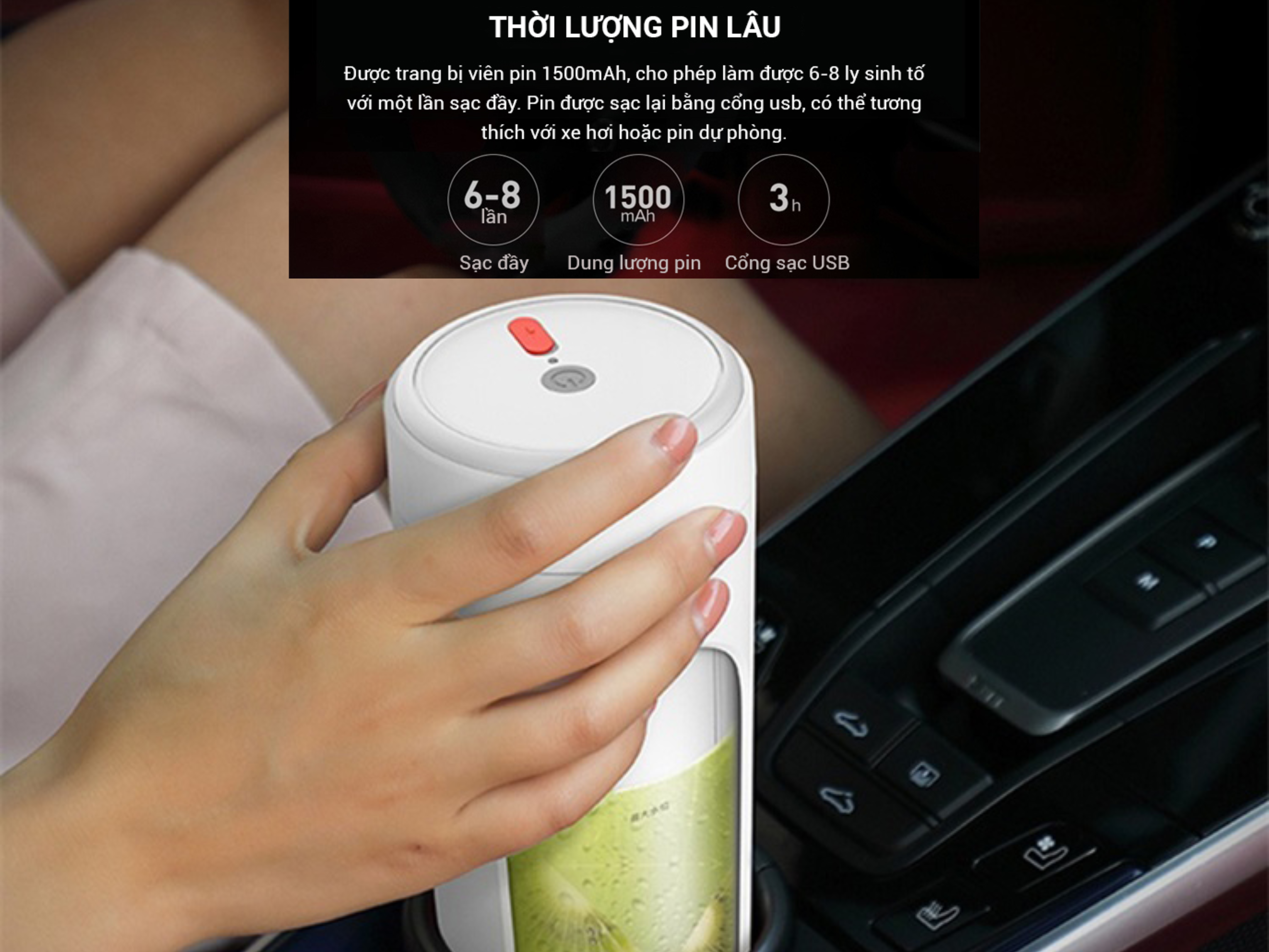 Máy xay sinh tố cầm tay không dây Deerma DEM-NU30 Pin có dung lượng lớn, chỉ với một lần sạc có thể xay được 4-5 ly