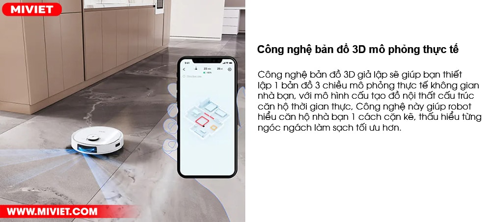 Robot hút bụi lau nhà Ecovacs Deebot T9 Công nghệ bản đồ 3D mô phỏng thực tế