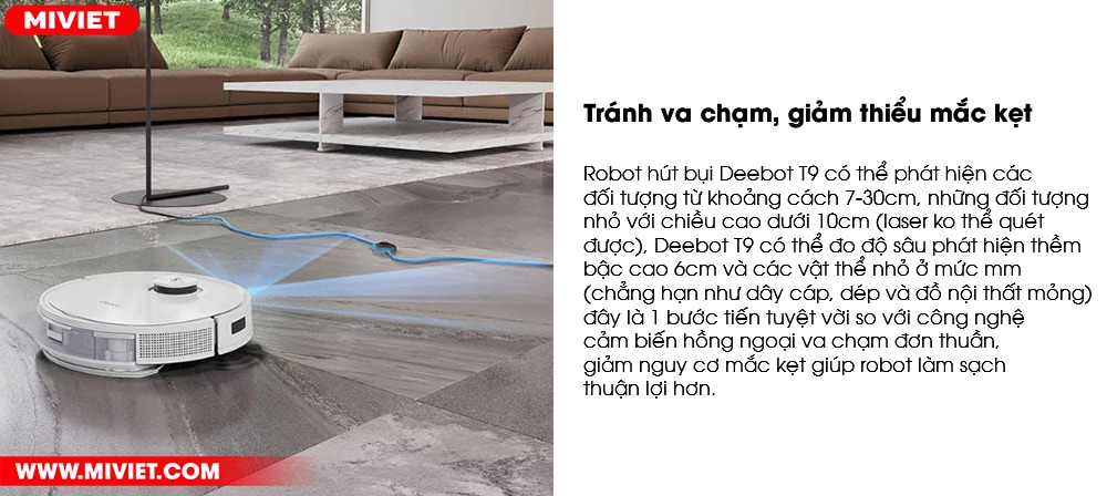 Robot hút bụi lau nhà Ecovacs Deebot T9 Tránh va chạm, giảm thiểu mắc kẹt
