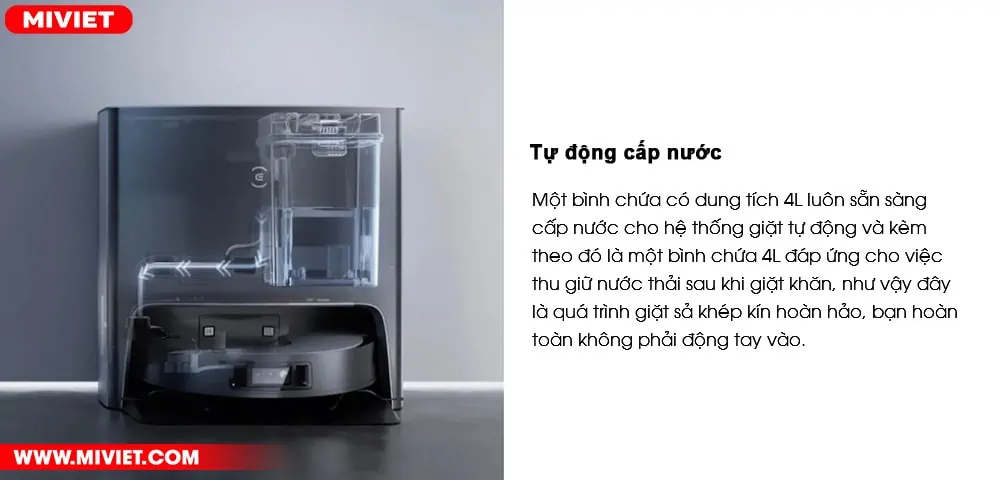 Tự động tiếp nước và thu giữ nước thải sau khi giặt khăn lau