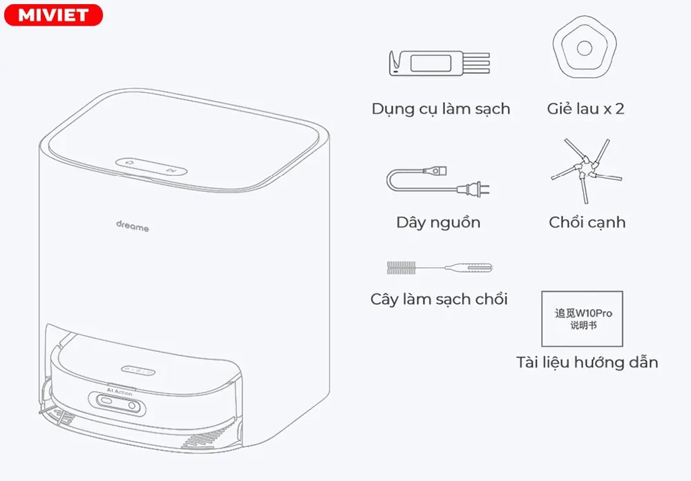 Bộ phụ kiện đi kèm trên Dreame W10 Pro