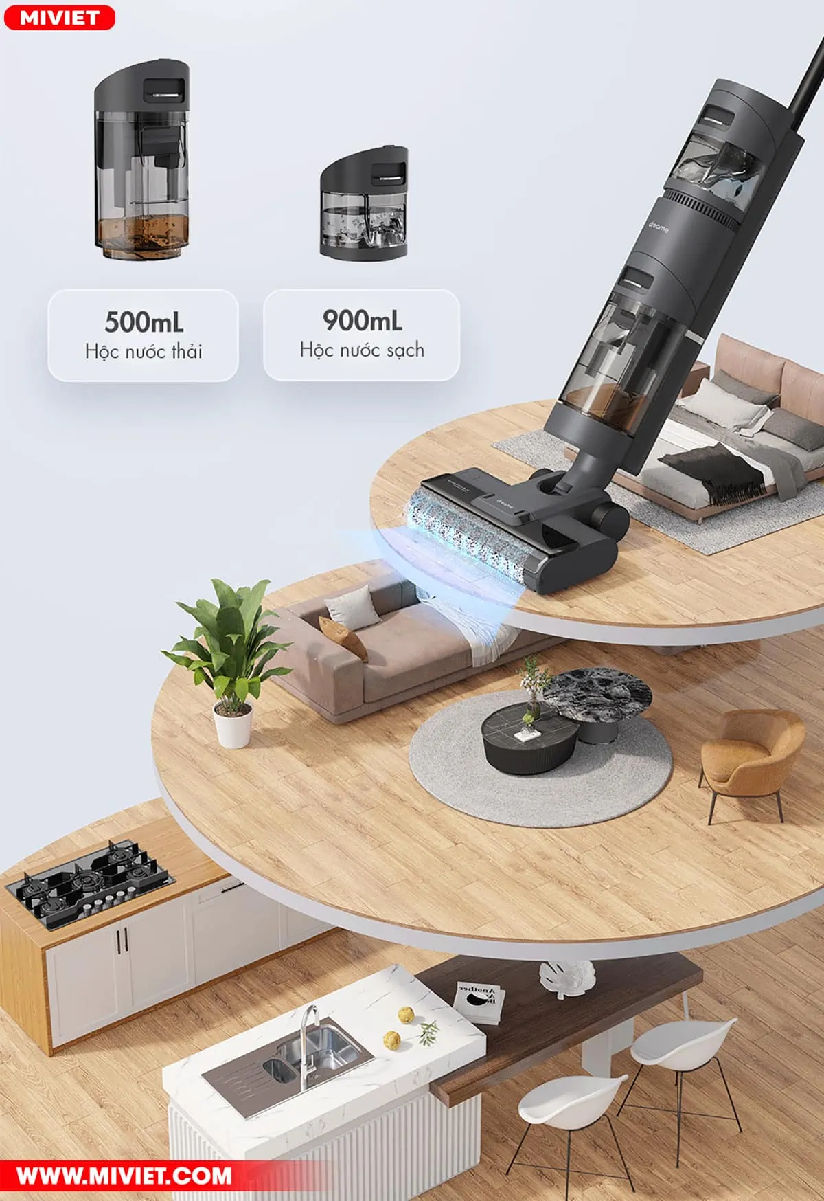 Dreame H12 sở hữu hộp nước lớn, mở rộng diện tích làm sạch