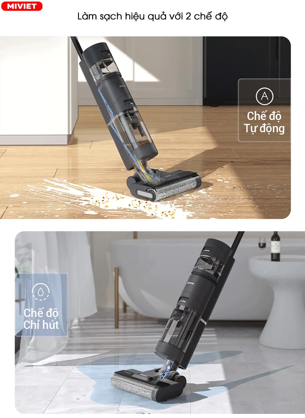 Làm sạch hiệu quả với 2 chế độ  