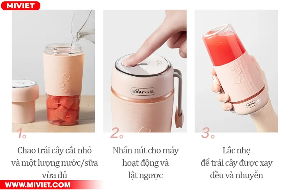 Máy xay sinh tố đa năng cầm tay Bear LLJ-B03C1 - Tiếng Anh - HDSD Tiếng Việt 3 bước để có một ly sinh tố nhanh chóng đầy dưỡng chất