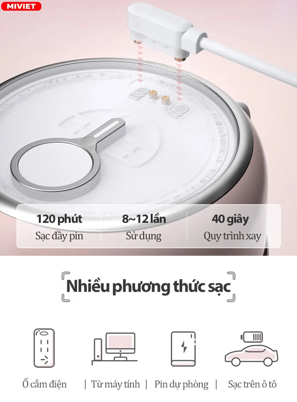 Máy xay sinh tố đa năng cầm tay Bear LLJ-B03C1 - Tiếng Anh - HDSD Tiếng Việt Cáp sạc từ tính dễ dàng nạp năng lượng ở mọi nơi