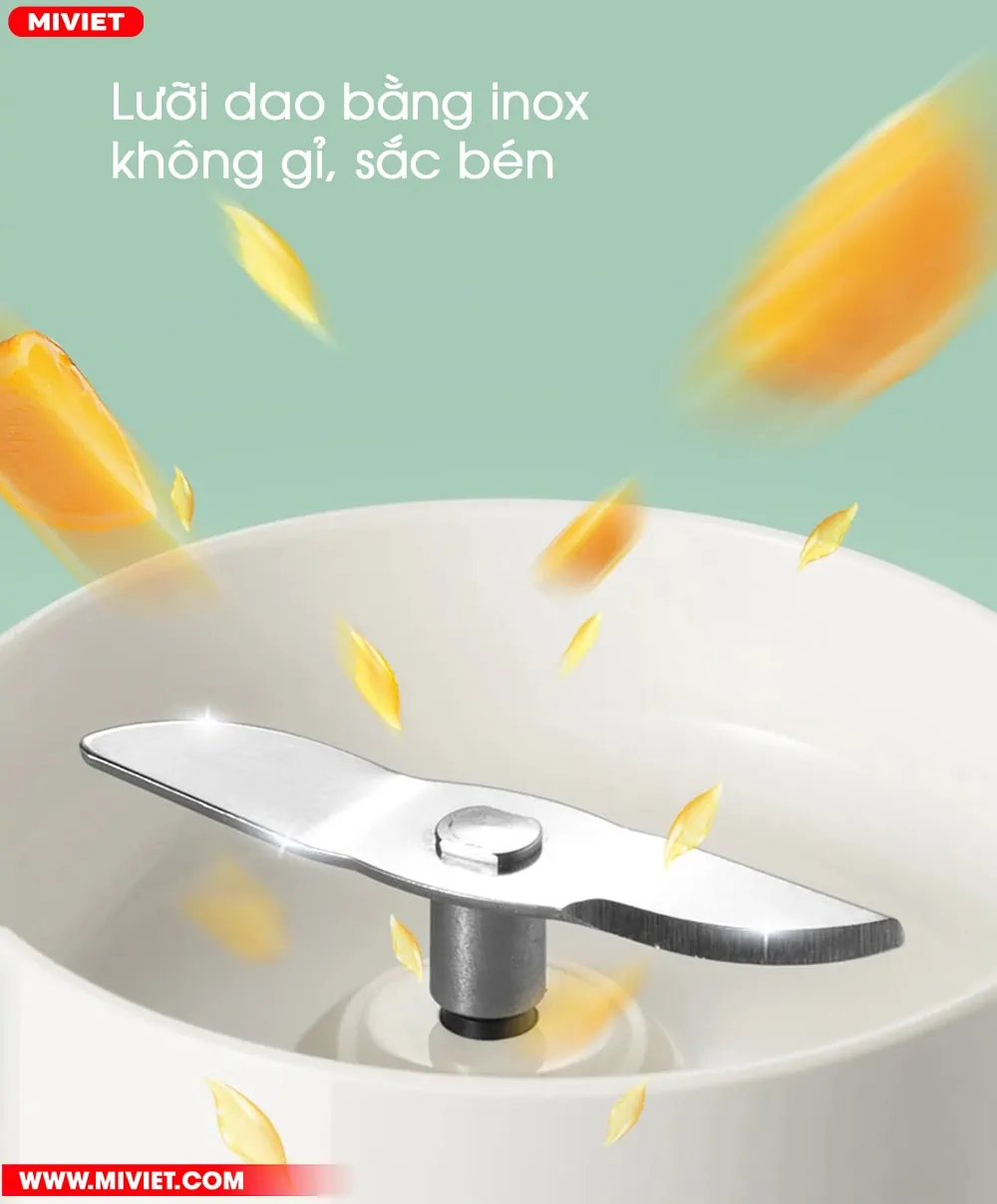 Máy xay sinh tố đa năng cầm tay Bear LLJ-B03C1 - Tiếng Anh - HDSD Tiếng Việt Lưỡi dao bằng inox không gỉ 304, sắc bén