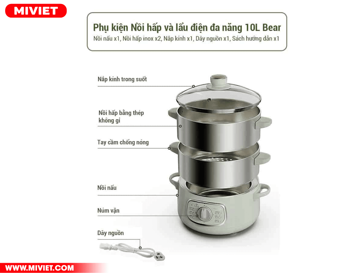 Nồi hấp và nấu lẩu điện đa năng Bear DZG-D80G5