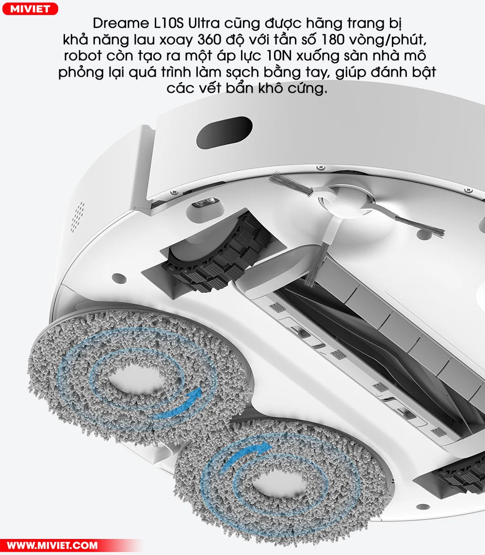 Robot hút bụi lau nhà Dreame L10S Ultra - Quốc Tế - Bản Tiêu Chuẩn Lau xoay 360 độ, tác động lực lên mặt sàn
