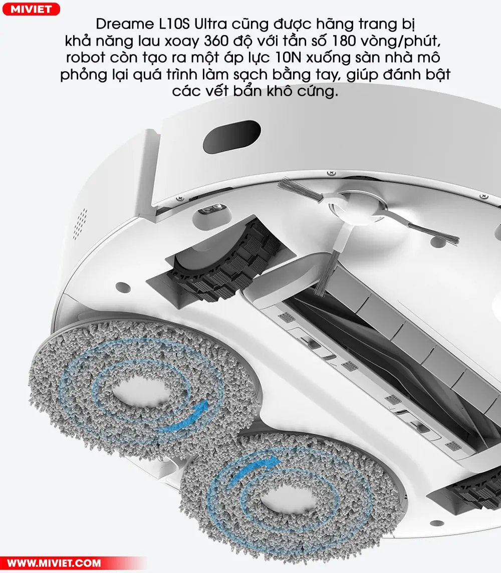 Robot hút bụi lau nhà Dreame L10S Ultra - Quốc Tế - Bản Tiêu Chuẩn Lau xoay 360 độ, tác động lực lên mặt sàn