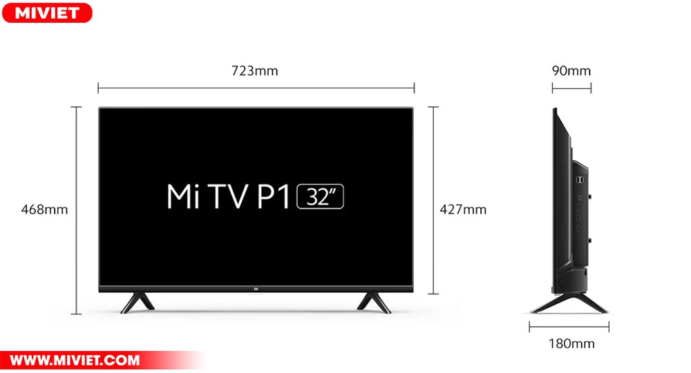 Kích thước chuẩn Smart Tivi Xiaomi P1 32 inch