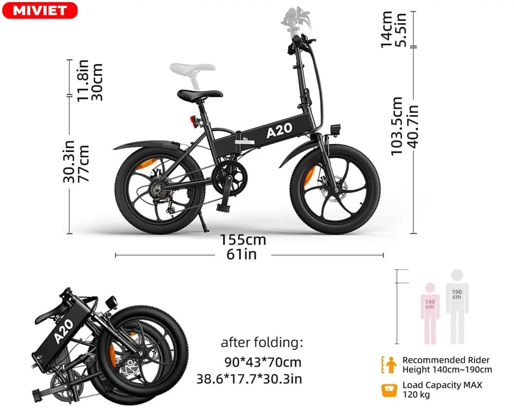 Các thông số tiêu chuẩn trên xe đạp ADO A20XE