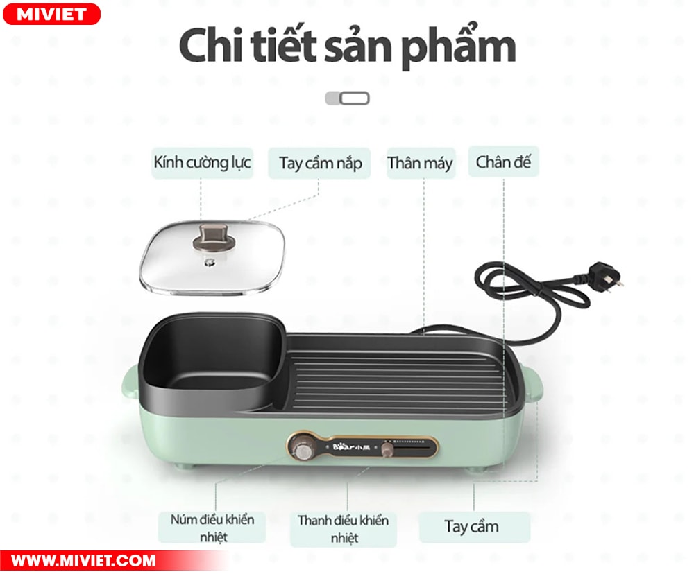 Chi tiết Bếp nướng và lẩu đa năng Bear DKL-C15G1