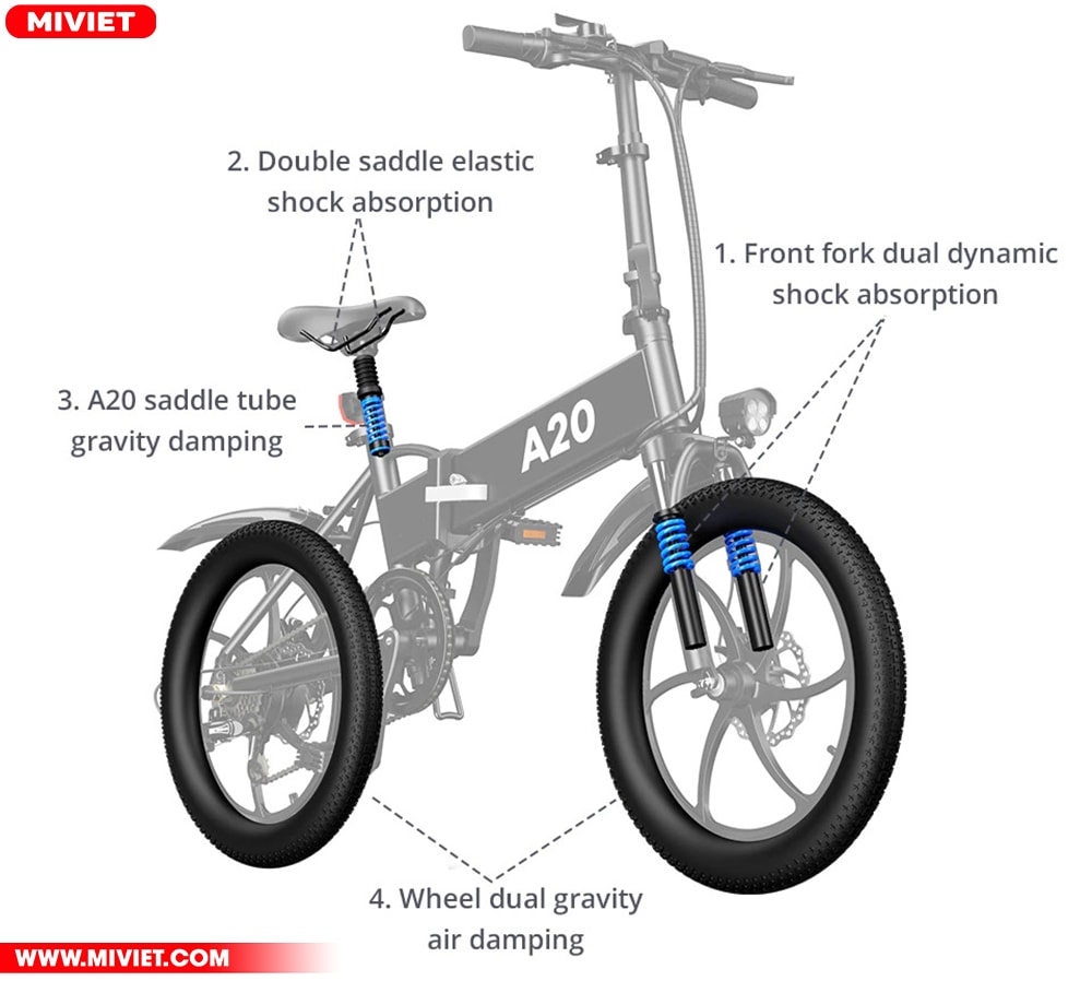 Xe đạp trợ lực điện Ado A20 Lite Hệ thống chống sốc trên ADO A20
