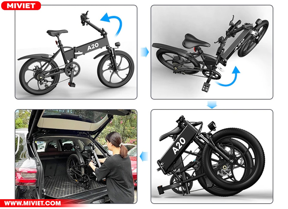 Xe đạp trợ lực điện Ado A20 Lite Thiết kế thể thao khỏe khoắn, có thể gấp gọn 180 độ