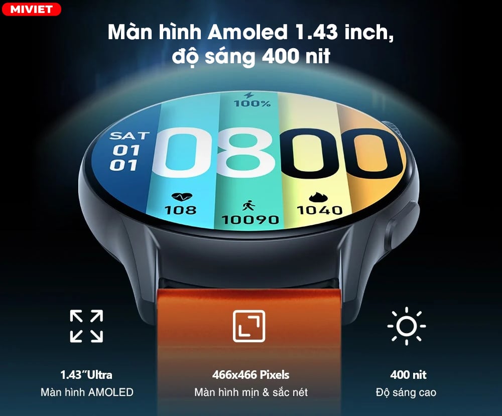 Màn hình Amoled 1.43 inch, độ sáng 400 nit