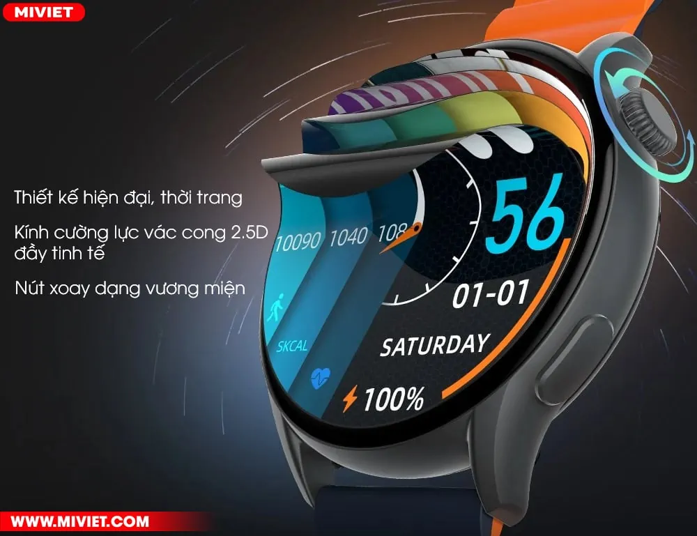 Đồng hồ Kieslect Smart Calling Watch KR Pro Mặt đồng hồ tràn viền, nút xoay vương miện xử lí mượt mà