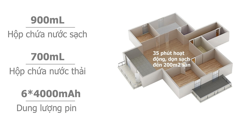 Dung lượng pin lớn đáp ứng diện tích 200m2