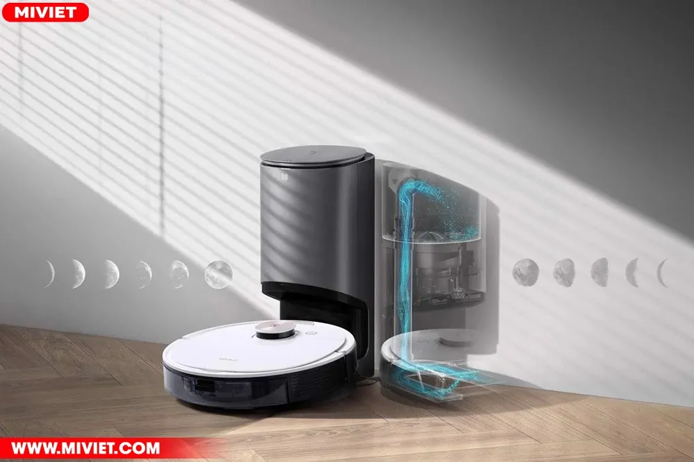 Dock sạc kiêm thùng xả bụi tự động, lưu trữ được đến 30 ngày