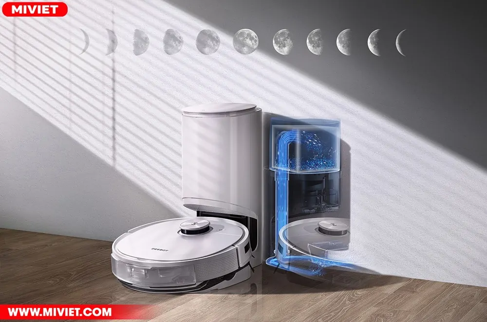 Dock sạc tích hợp thùng chứa bụi xả tự động