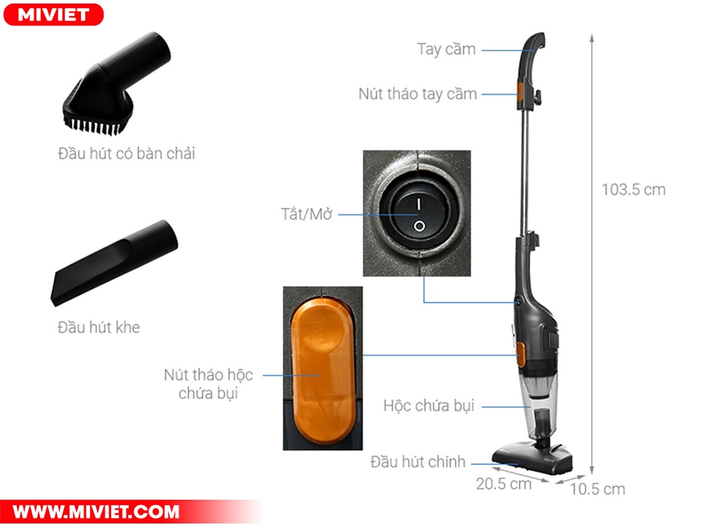 Máy hút bụi cầm tay - Có dây Deerma DEM-DX115C - Chính hãng Các chi tiết trên máy hút bụi cầm tay Deerma DEM-DX115C
