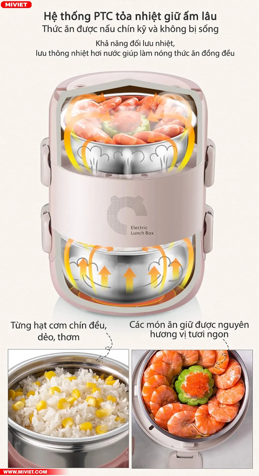 Hộp cơm điện cầm tay đa năng Bear DFH-B20S6 - Tiếng Anh - HDSD Tiếng Việt Công nghệ đối lưu nhiệt bằng hơi nóng