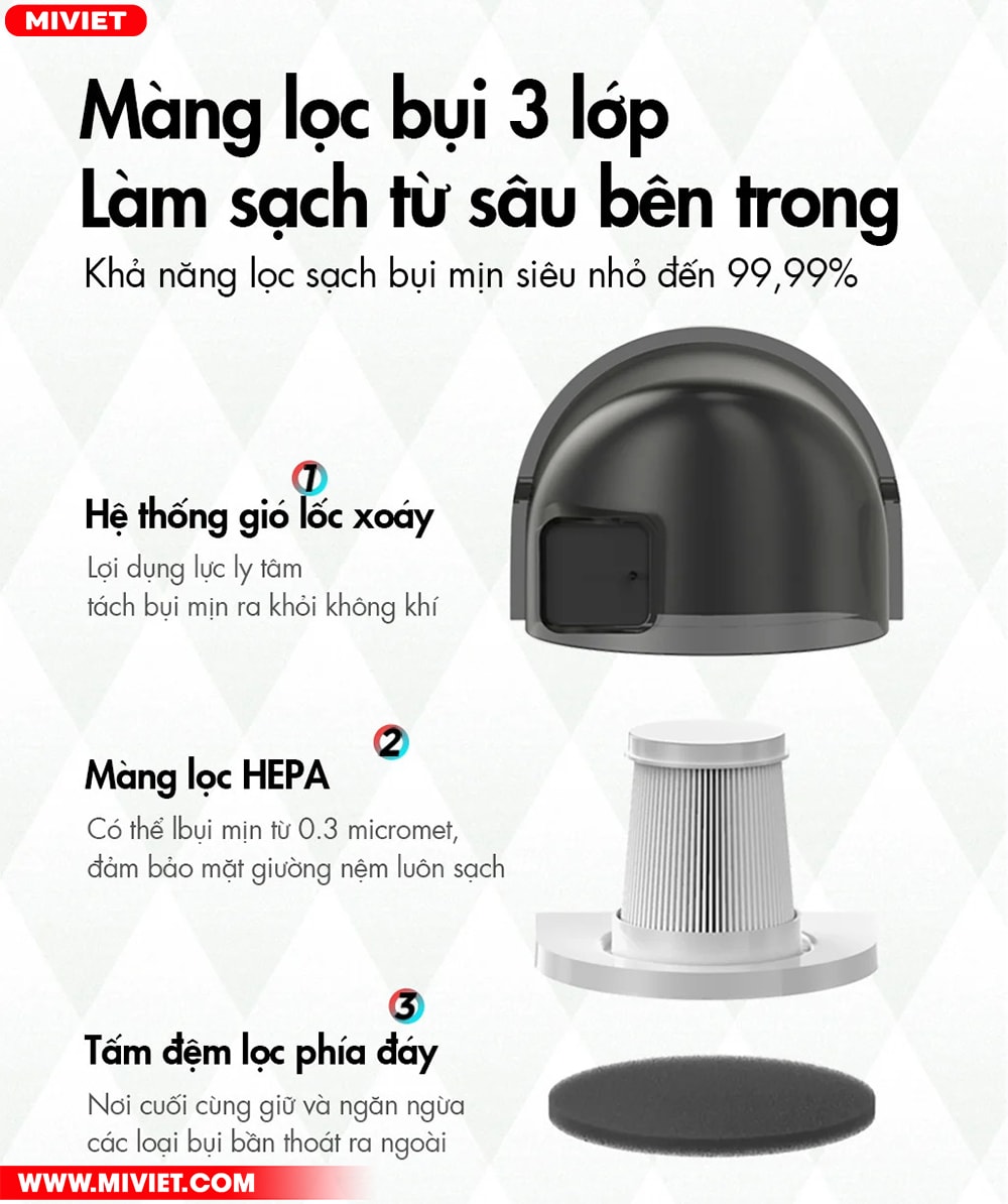 Máy hút bụi giường nệm đa năng Bear CMY-B03M1 - Dùng được tinh dầu Hệ thống lọc 3 lớp, dễ dàng vệ sinh