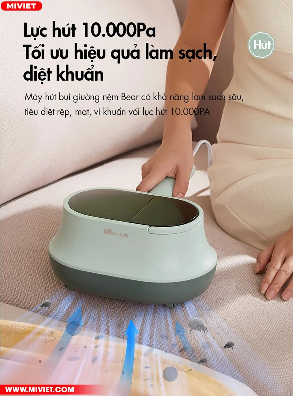 Máy hút bụi giường nệm đa năng Bear CMY-B03M1 - Dùng được tinh dầu Lực hút 10000Pa