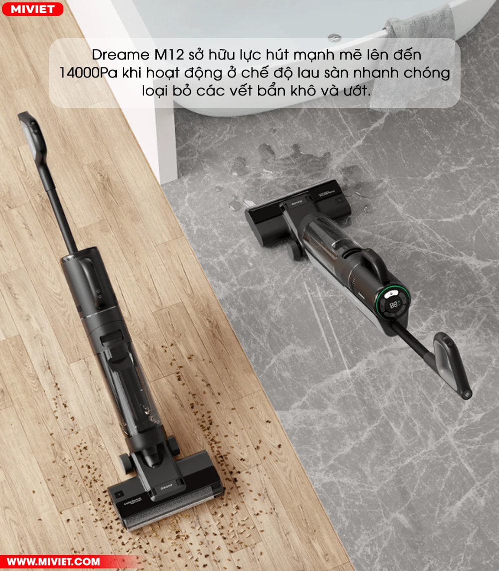 Lực hút mạnh mẽ lên đến 14000Pa loại bỏ mọi vết bẩn