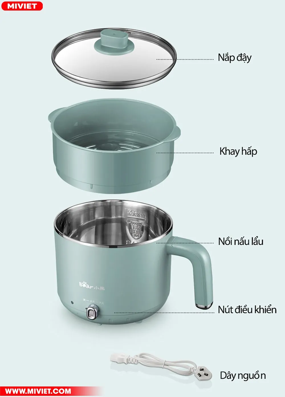 Nồi lẩu và hấp đa năng Bear DRG-D12M5 - Tiếng Anh - HDSD Tiếng Việt Bộ sản phẩm Nồi lẩu và hấp đa năng Bear DRG-D12M5