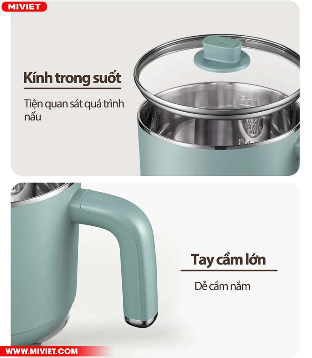 Nồi lẩu và hấp đa năng Bear DRG-D12M5 - Tiếng Anh - HDSD Tiếng Việt Nắp kính trong suốt, tay cầm chắc chắn