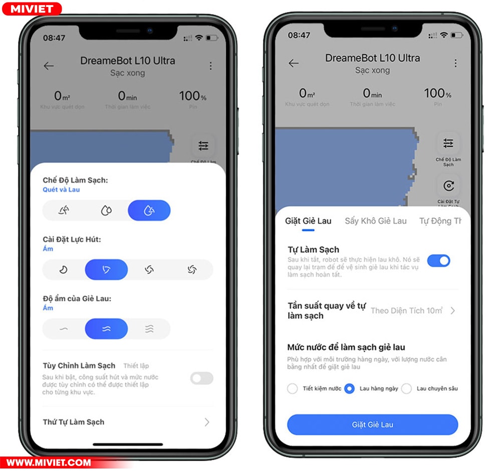Robot hút bụi lau nhà Dreame L10 Ultra Một số tùy chỉnh khi kết nối với App Dreame Home