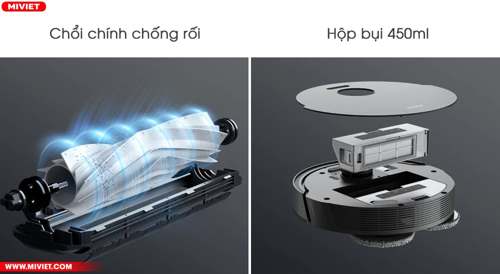 Robot hút bụi lau nhà Dreame L10S Pro Chối chính chống rối tóc, dung tích hộp chứa bụi 450ml