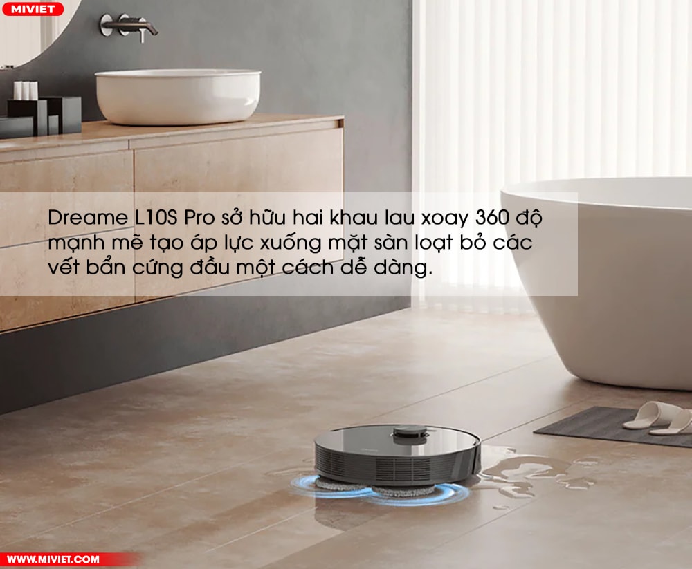 Robot hút bụi lau nhà Dreame L10S Pro Lau xoay 360 nâng cao hiệu với vết bẩn khô cứng
