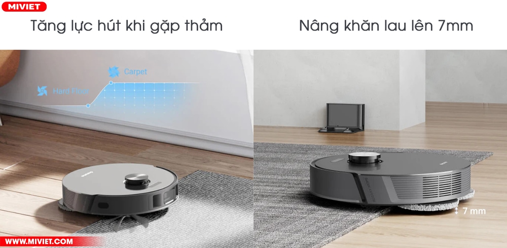 Robot hút bụi lau nhà Dreame L10S Pro Nhận diện khu vực có thảm bằng sóng siêu âm