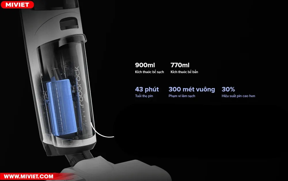 Máy hút bụi lau nhà không dây - Khô và ướt Roborock Dyad Pro - Chính hãng Hiệu suất pin tăng 30% so với thế hệ trước đó