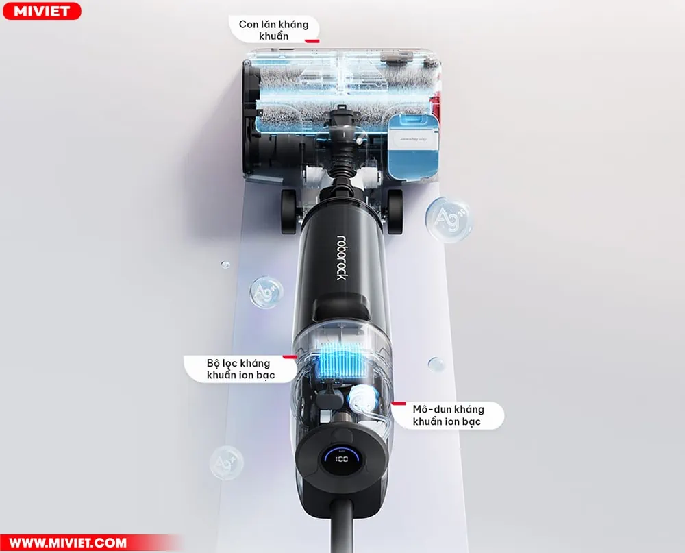 Máy hút bụi lau nhà không dây - Khô và ướt Roborock Dyad Pro - Chính hãng Tích hợp các mô-đun kháng khuẩn ion bạc