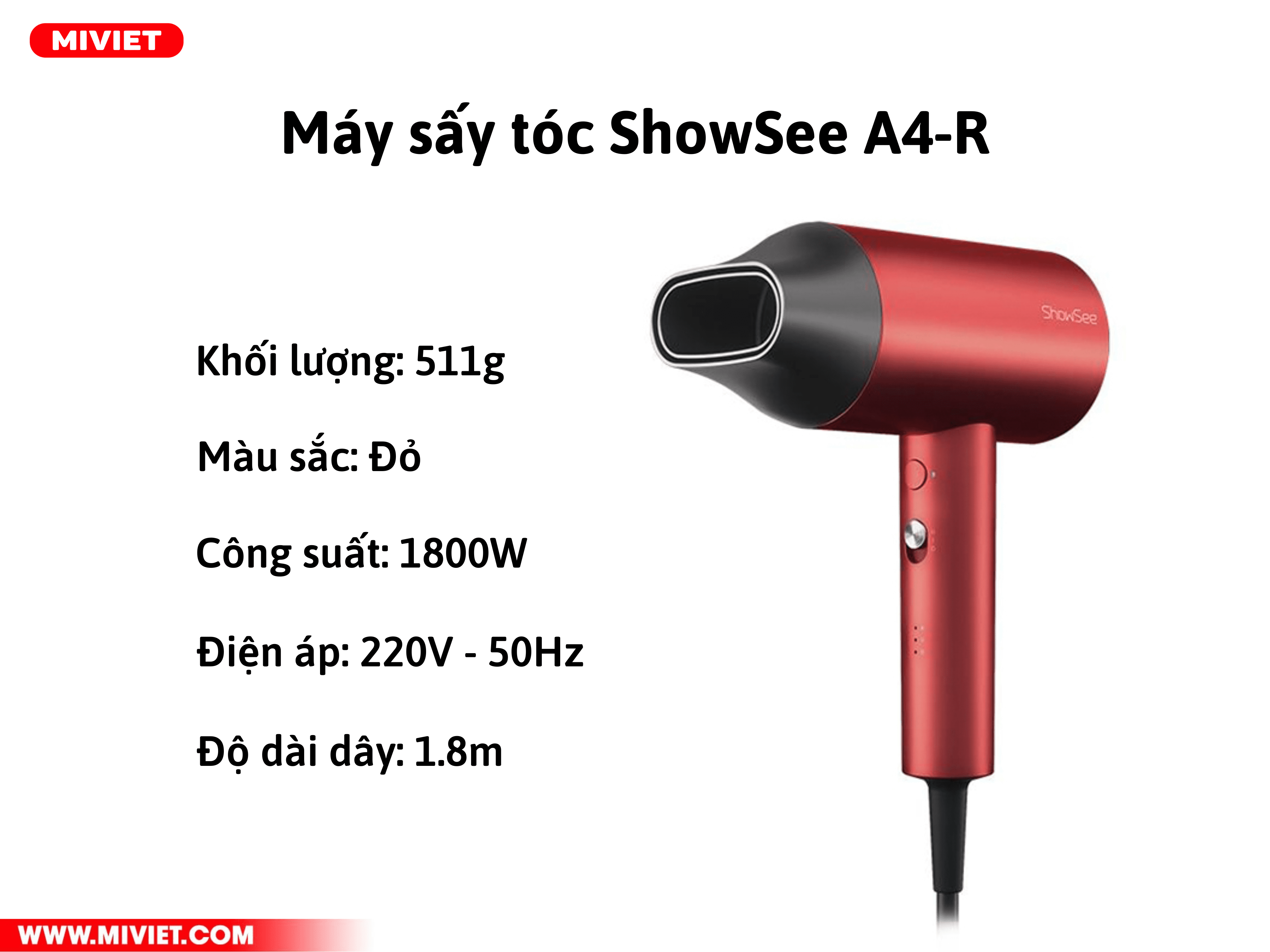 Máy sấy tóc Showsee A5-R - Hàng chính hãng Thông số kỹ thuật của Máy sấy tóc ShowSee A5-R