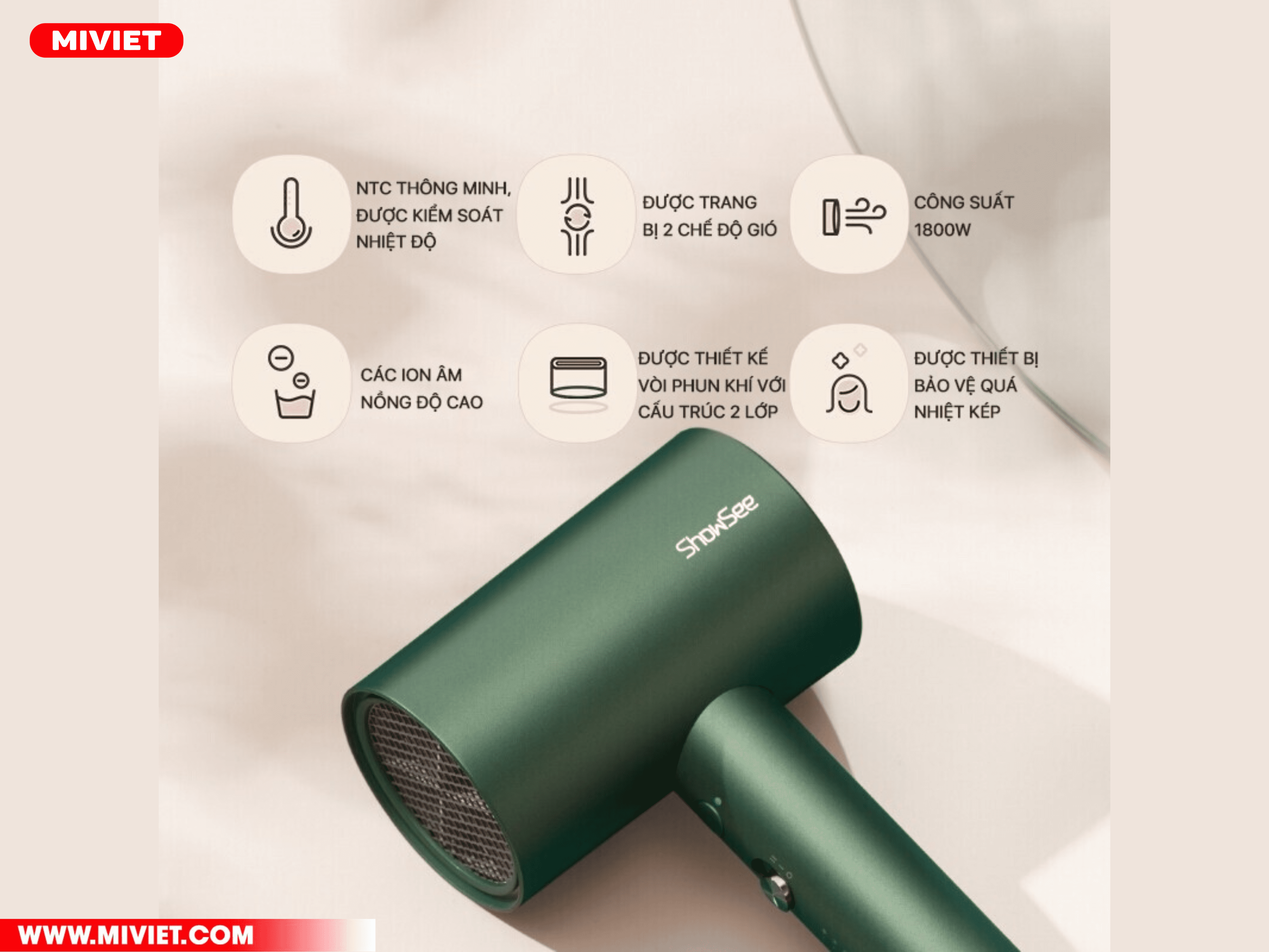 Máy sấy tóc Showsee A5-R - Hàng chính hãng Những tính năng nổi trội của Máy sấy tóc ShowSee A5-R