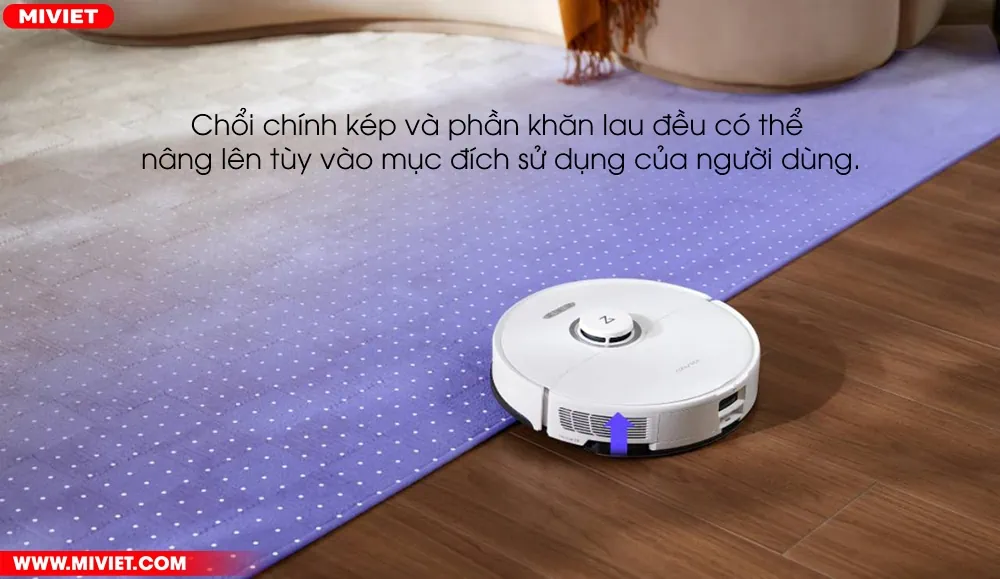 Khăn lau được nâng lên 5mm khi đi qua khu vực có thảm