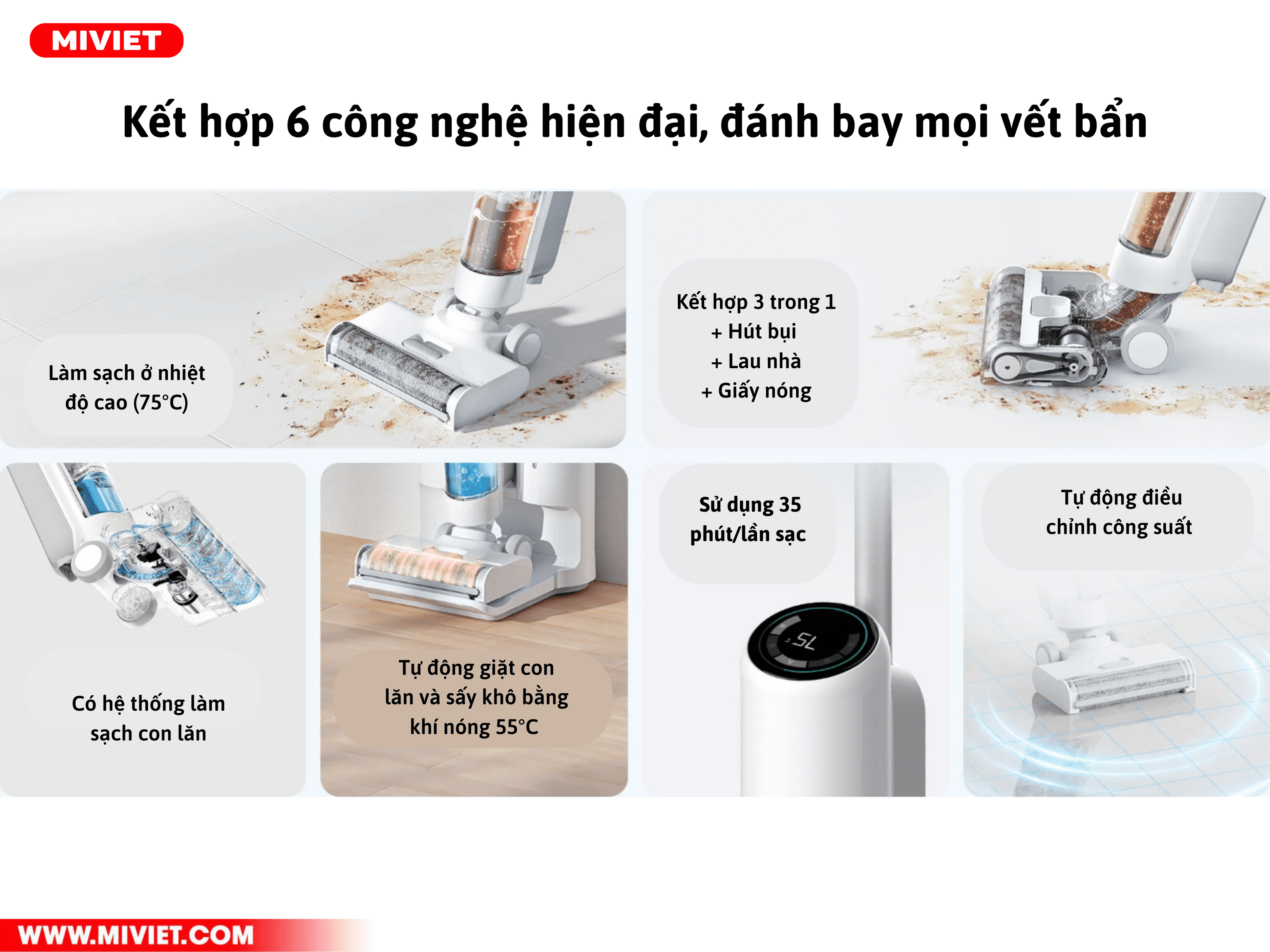 Tích hợp 6 công nghệ hiện đại, đánh bay mọi vết bẩn 