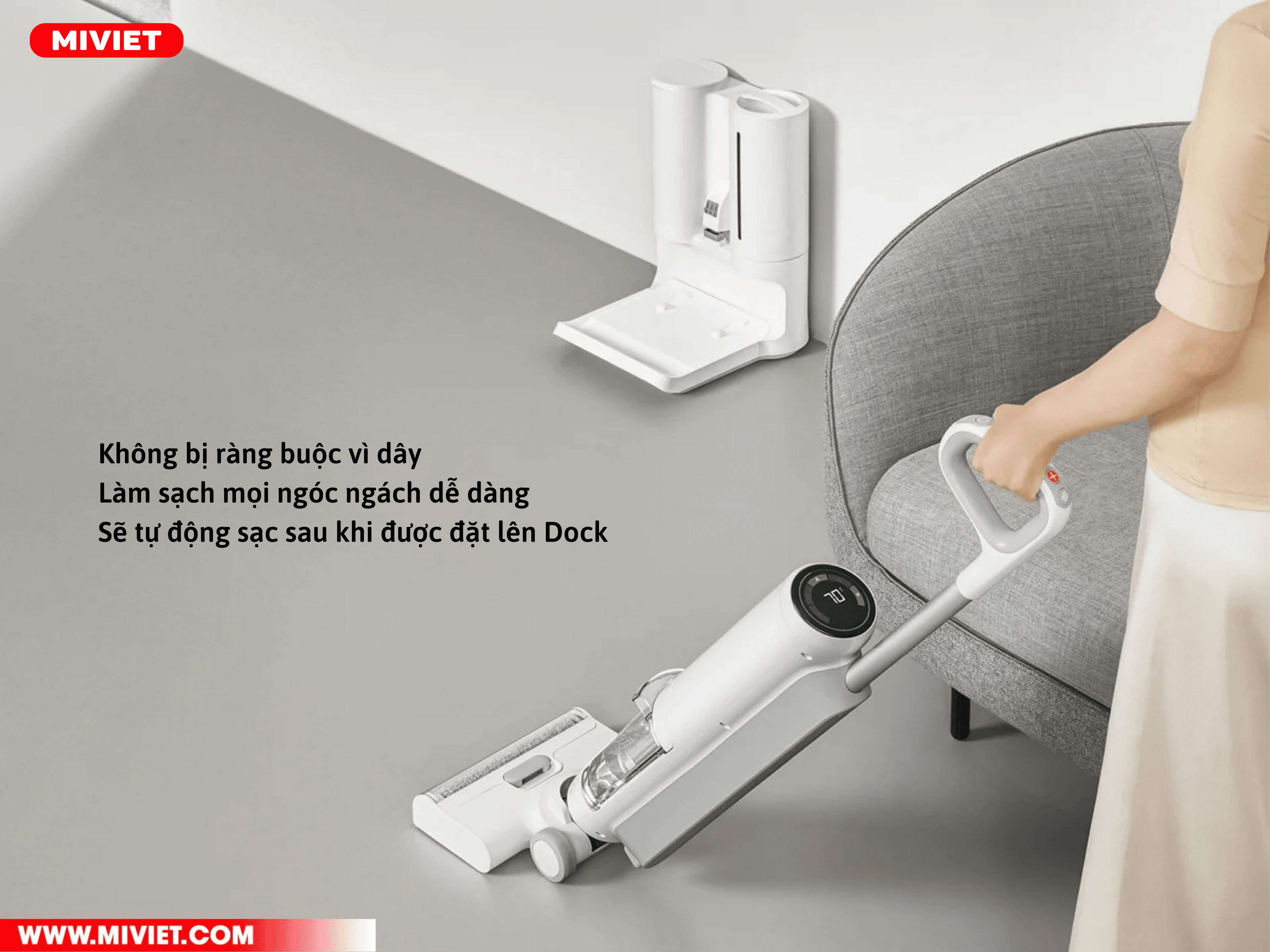 Máy hút bụi không dây, sạc trên Dock tiện lợi 