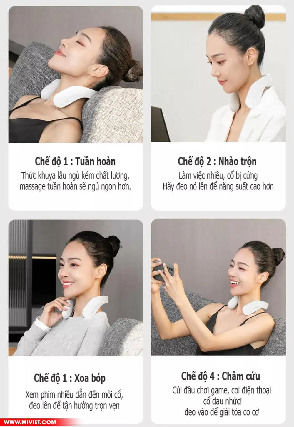 4 chế độ massage, 15 mức cường độ tùy chỉnh