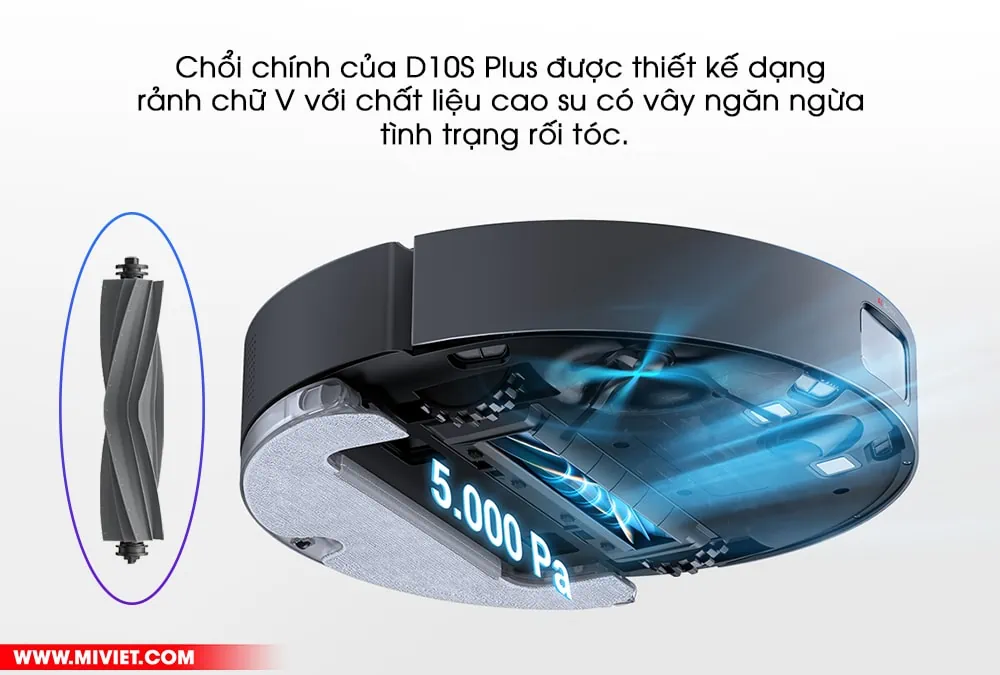 Robot hút bụi lau nhà Dreame D10s Plus - Lực hút 5000 PA - Camera né tránh AI - New 2023 Chổi chính hoàn toàn mới với thiết kế cao su có vây
