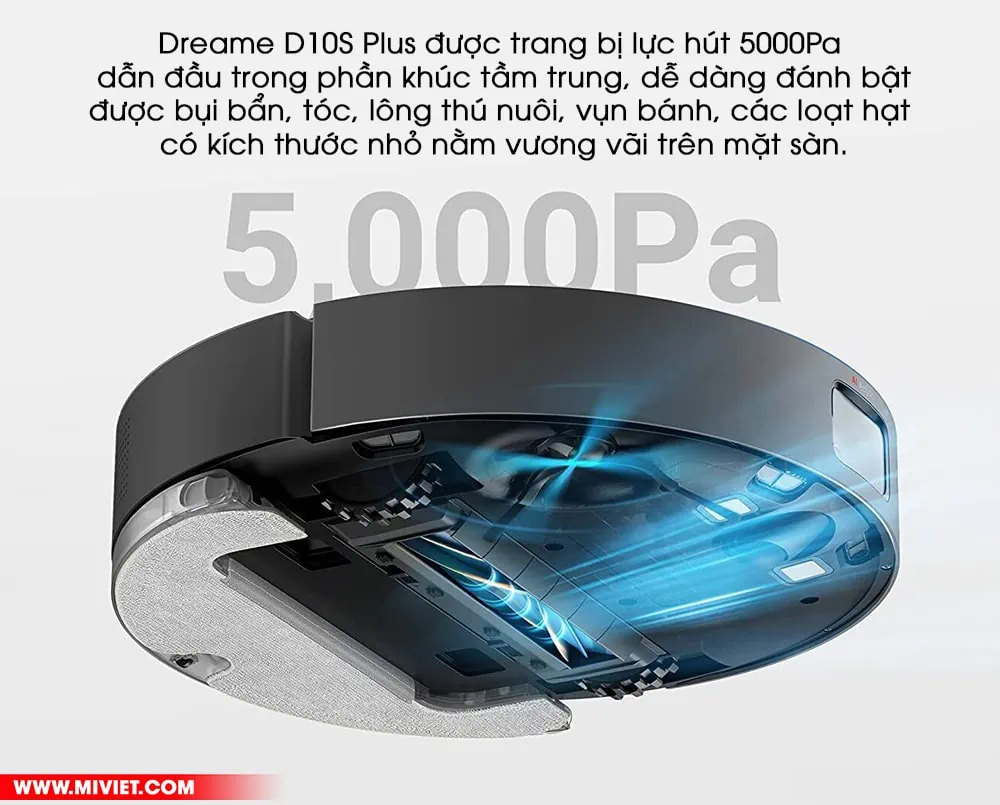 Robot hút bụi lau nhà Dreame D10s Plus - Lực hút 5000 PA - Camera né tránh AI - New 2023 Lực hút 5000Pa mang đến hiệu quả làm sạch vượt trội