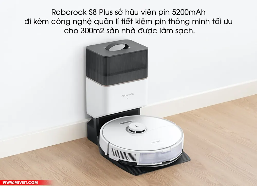 Robot hút bụi lau nhà Roborock S8 Plus - Bản Quốc Tế - 2023 Dung lượng pin lớn, làm việc lên đến 300m2